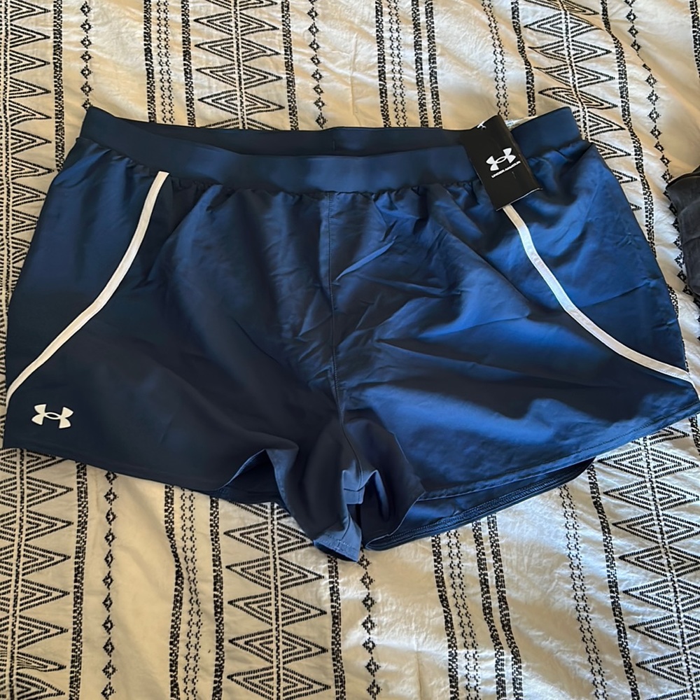 Under Armour Navy Blue Athletic Shorts with White Trim
